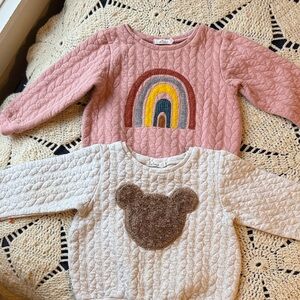 Kids Quilted Sweatshirts with Rainbow and Bear Designs 18-24mo